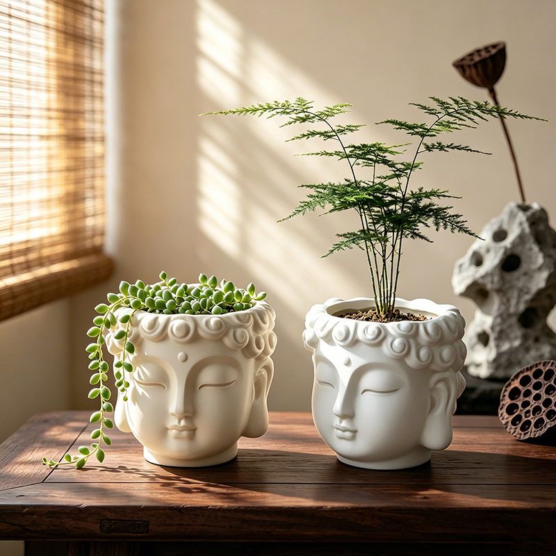 Echeveria Succulent - Buddha Head Shaped Resin Planter Pot