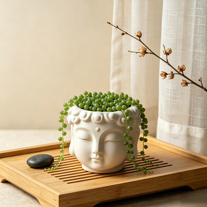 Buddha Head Shaped Resin Plant - Echeveria Succulent review and price